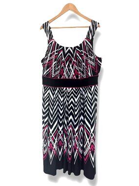 R&M Richards Chevron Print Sleeveless Pleated Midi Dress Size 2X 18 20 Plus Sz